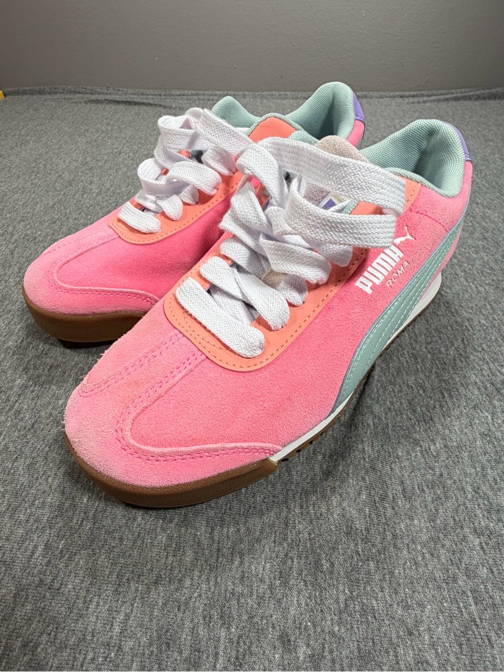Puma Roma 24 Color Blocking Pink Lace Up Youth Sz 4 Sneakers Casual